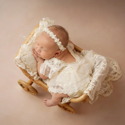 Beige Lace Ruffle Newborn Baby Girl Romper Bodysuit