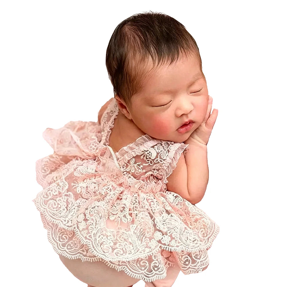 Girl Pink Lace Romper Clothing Baby Backless Princess Costume