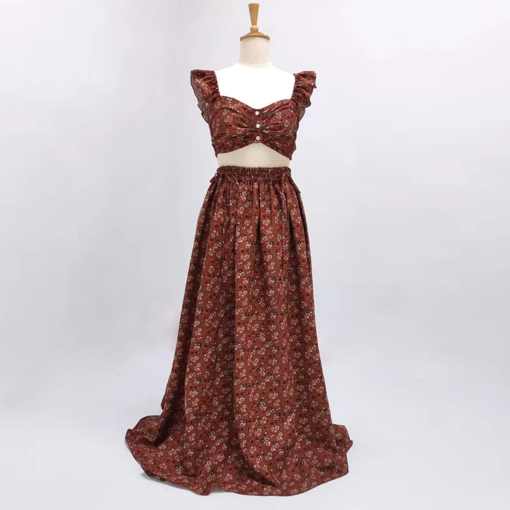 Cotton Maternity Photography Dresses Minimally Printed Cotton Maternity Two-Piece Set Bohemian Photo Shooting Pregnancy Dress