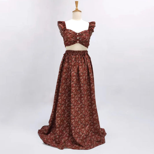 Cotton Maternity Photography Dresses Minimally Printed Cotton Maternity Two-Piece Set Bohemian Photo Shooting Pregnancy Dress