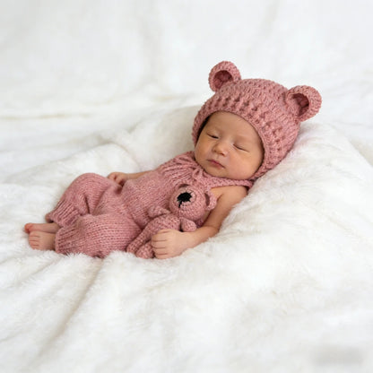 Bear Baby Costume Crochet Hat Romper Newborn Studio Soft Handmade