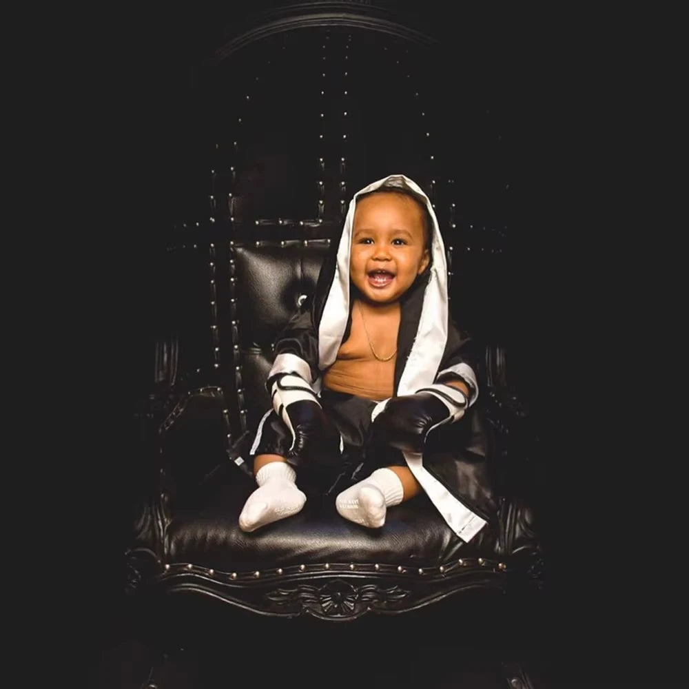 Custom Name Baby Boxing Outfit Newborn Photography Props Infant Photoshoot Costume Studio Clothes Boxer Robe Shorts Set