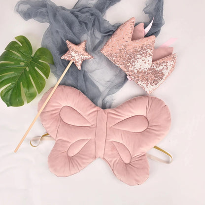 Newborn Children Butterfly Wings Fairy Costume Sequined Princess Crown Angel Wand Set Birthday