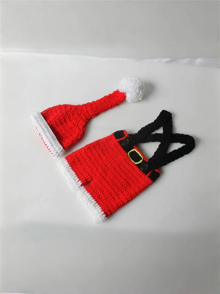 Newborn Christmas Santa Costume Knit Pants Hat Set Baby Photo Holiday Studio Boutique