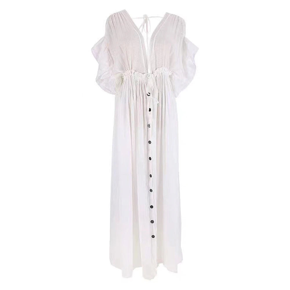 Maternity Waist Drawstring Boho Linen Cotton Dress