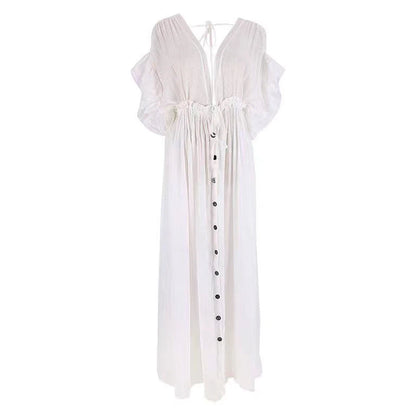 Maternity Waist Drawstring Boho Linen Cotton Dress