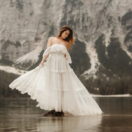 Maternity Dresses For Baby Showers Elegant Off Shoulder Embroidered Mesh Dress For Pregnant Women Photo Shoot Dress For Women