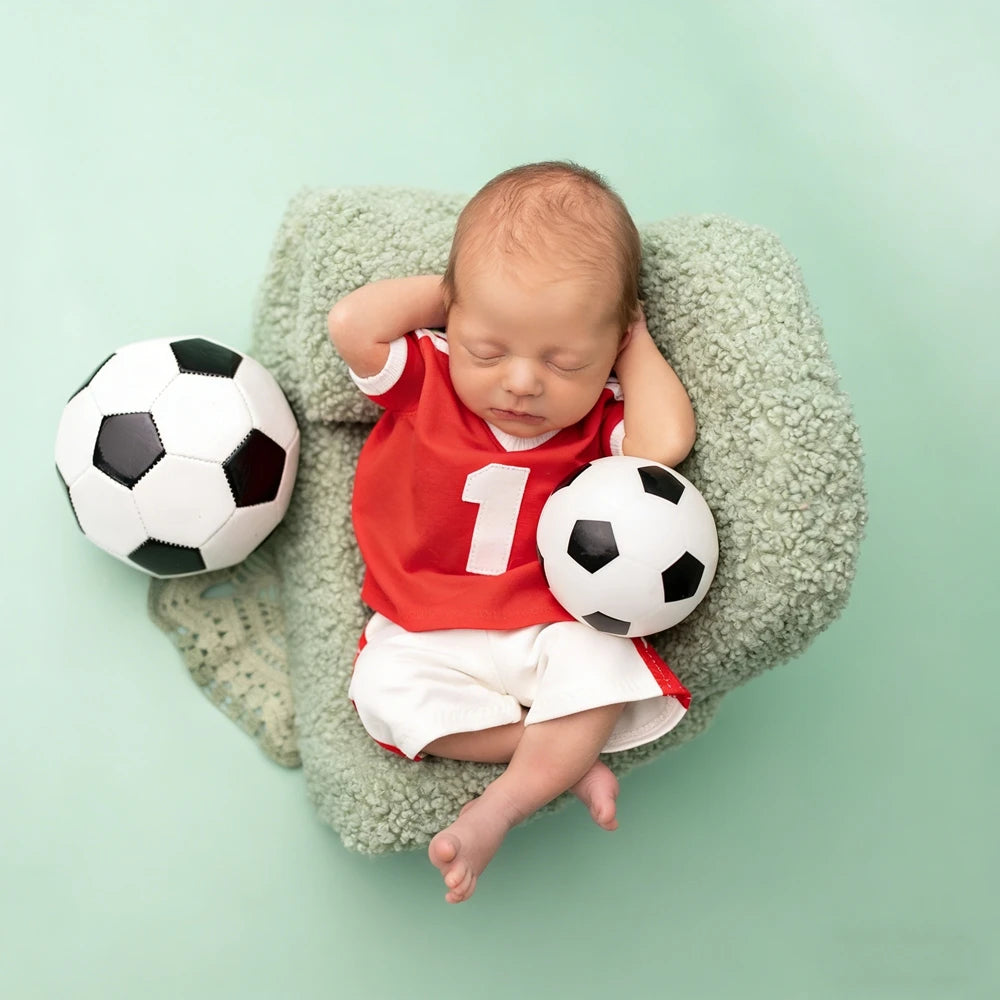 Newborn Baby Boy Soccer Football Romper Photography Outfit Red Jersey Bodysuit Infant Photo Shoot Baby Costume Newborn