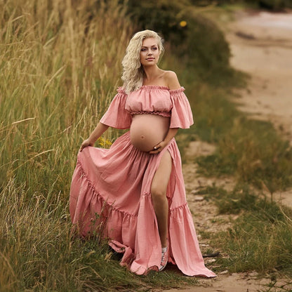 Maternity Boho Dress Comfortable Linen Cotton Vintage Short Sleeve