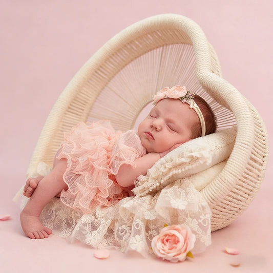 Newborn Baby Girl Peach Tutu Romper Lace Ruffle Bodysuit Dress
