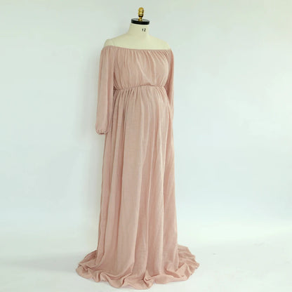 Maternity Bohemian Dress Comfort Linen Cotton One Shoulder Boho Style Baby Shower