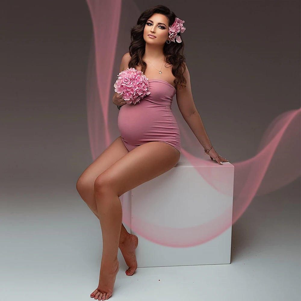 Maternity Strapless Stretchy Bodysuit Jumpsuit