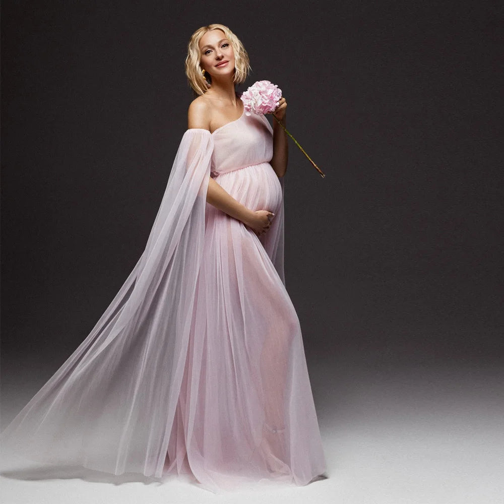 Maternity Gown For Photo Shoot Pleated Mesh Single Shoulder Dress Photography Dress For Women Dresses For Pregnant Women