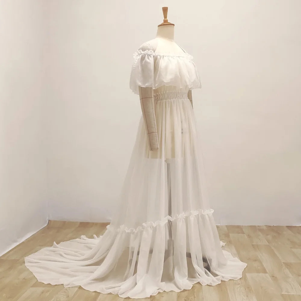 Maternity Dresses Photoshoot Studio Clothing Sexy Chiffon Off Shoulder Ruffle Edge Dress Pregnant Women Photography Gowns