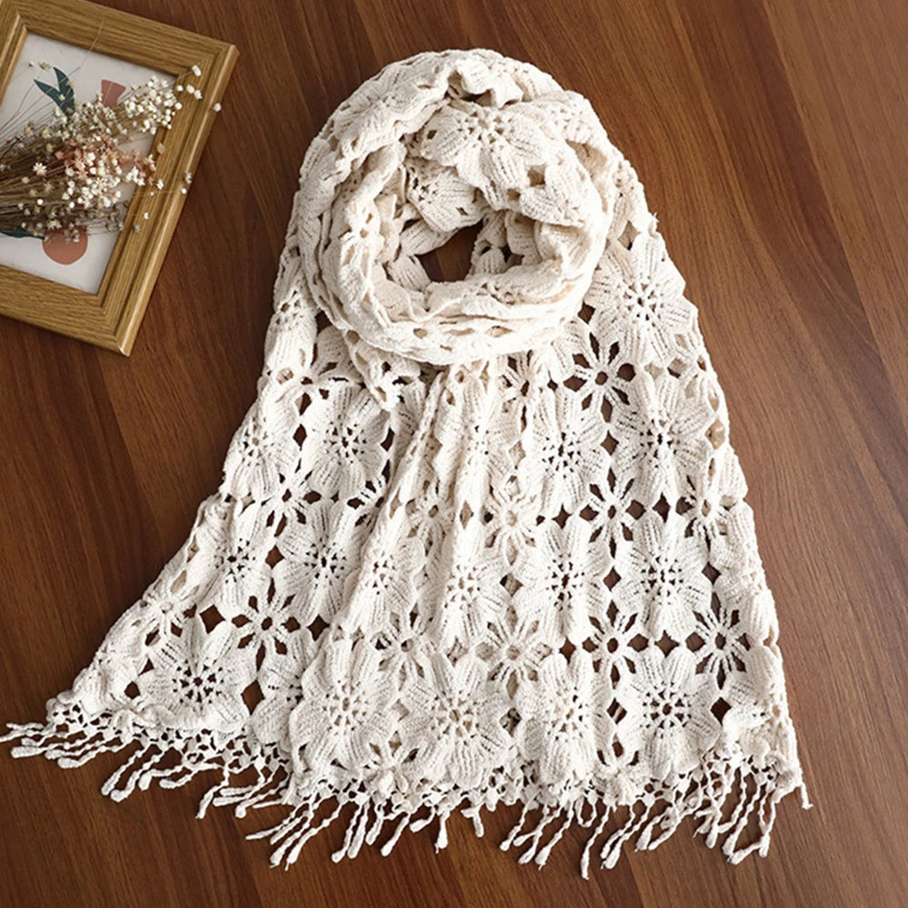 Beige Lace Crochet Floral Swaddle Blanket Baby Wrap Studio Soft Cotton Fabric