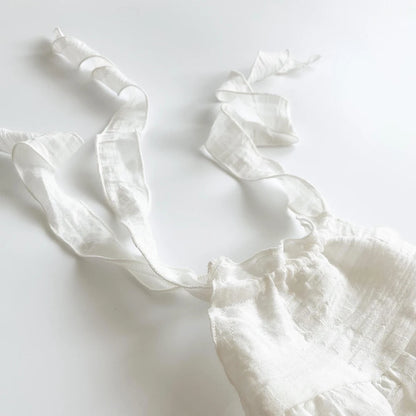 Newborn Romper White Ruffled Tie Strap Baby Photo Soft Studio Shoot