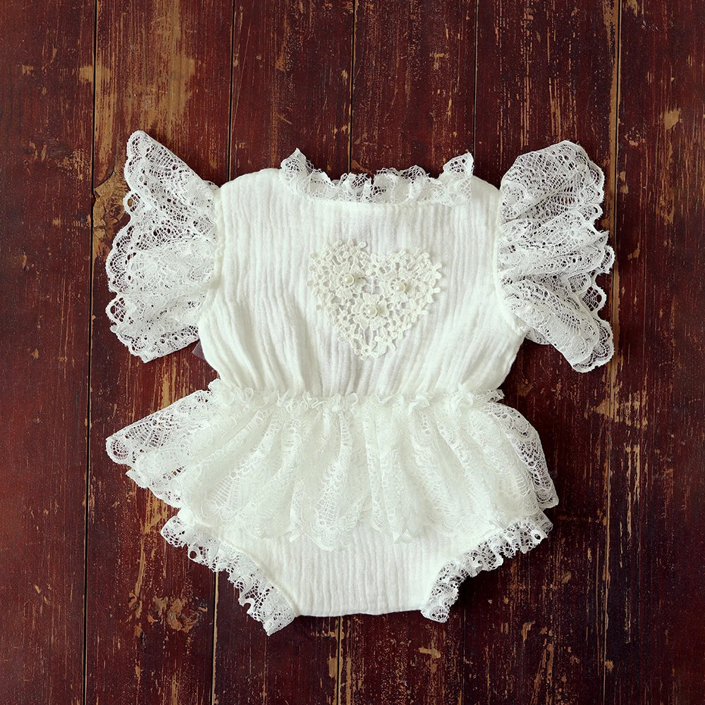Baby Girl Lace Ruffle Open Back Romper Bow Headband Newborn