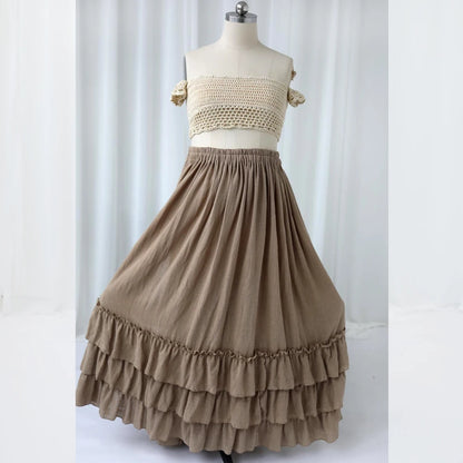 Maternity Knitted Bra Linen Cotton Three-layer Lace Boho Style Dress Two-piece Set