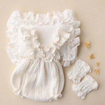 White Ruffle Romper Muslin Baby Foot Wraps Studio Costume