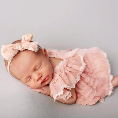 Newborn Pink Ruffled Chiffon Baby Photo Costume Soft Newborn Set