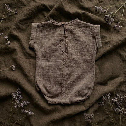 Boho Newborn Photo Solid Color Baby Girl Boy Romper Linen Look Picture Session Suits