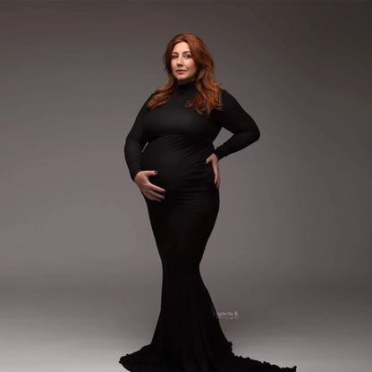 Maternity Fashionable Black Stretch Cotton Floor Length Dress Baby Showers Pregnancyphoto