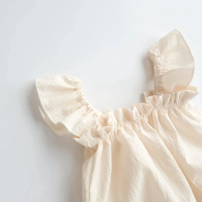 Newborn Beige Ruffled Flutter Sleeve Romper Baby Photo Costume