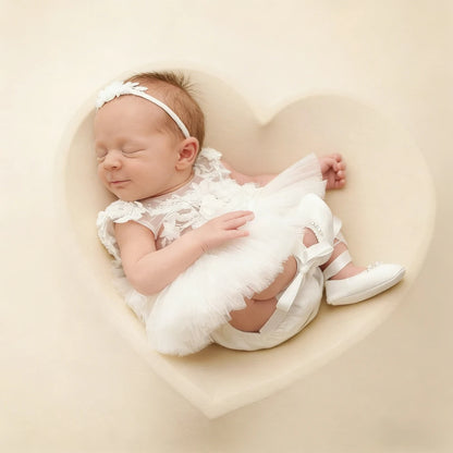 White Lace Tutu Romper Newborn Girl Pearl Ruffle Bodysuit Baby Jumpsuit