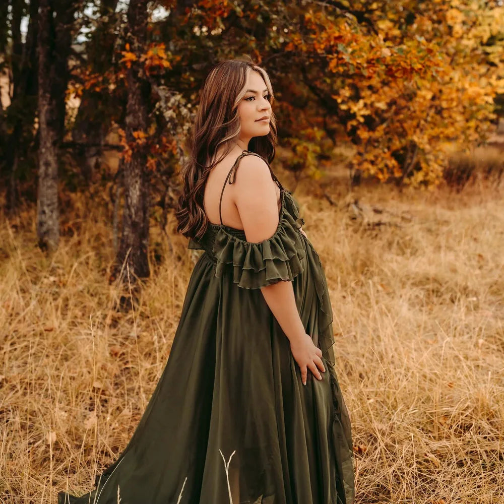 Dark Green Camisole Tulle Dress Photo Shoot Pregnant Photography Dress For Women Elegant Photography Studio Costumes