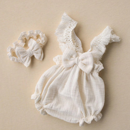 Boho Newborn Photo Ruffle Baby Lace Trim Romper Picture Session Clothing Suits