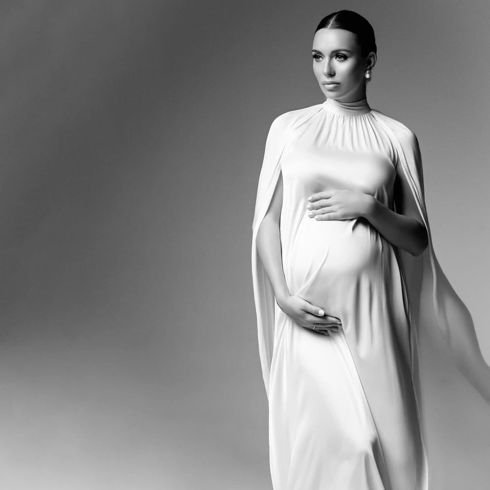 Elegant High-Neck Cape-Sleeve Maternity Gown | KOOUOO