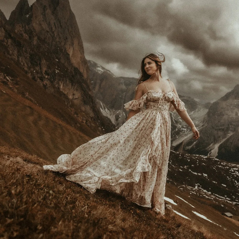 Maternity Photography Dress Ethereal Floral Chiffon Dresses Feminine Portrait Photo Shoot  Clothing Boho Pregnant D
