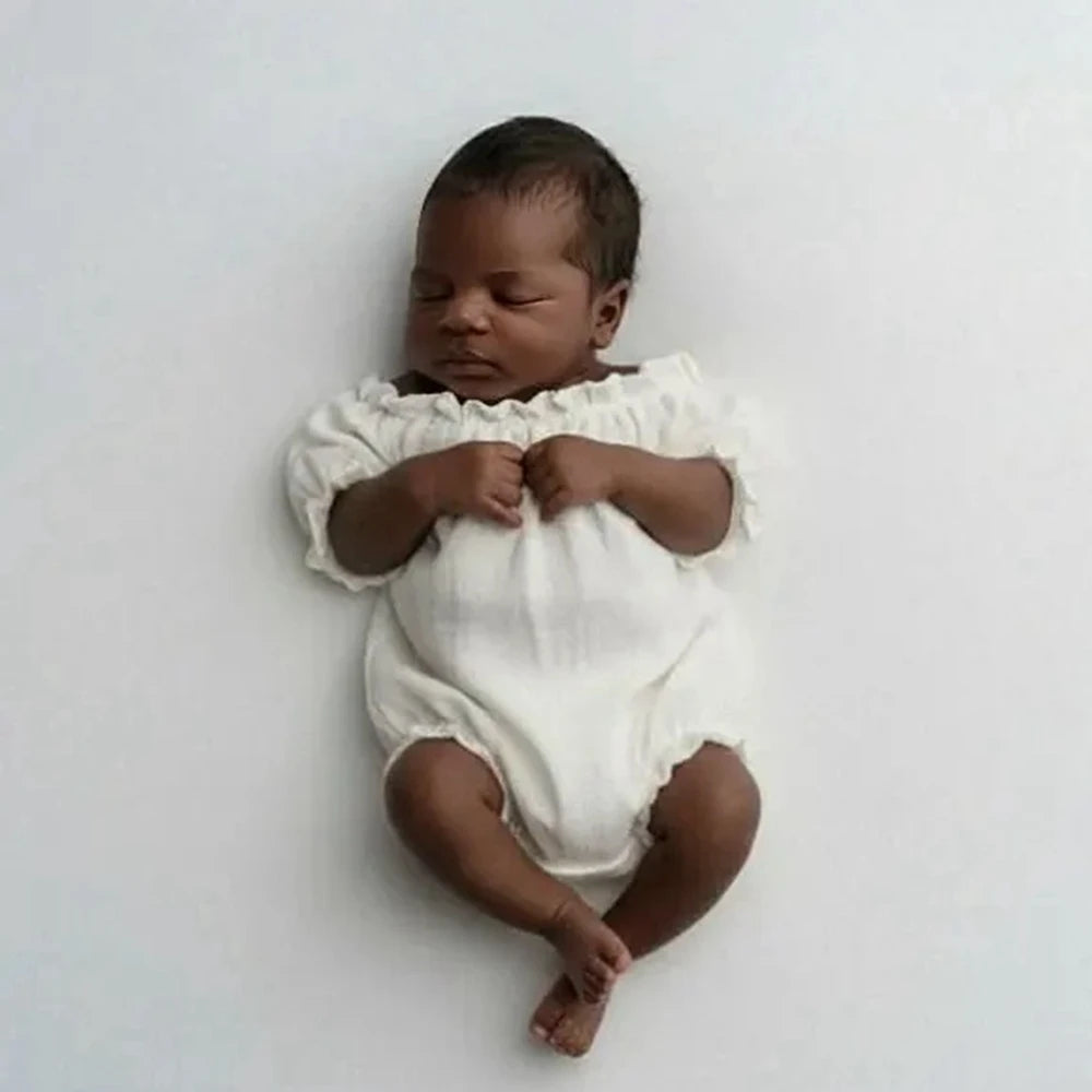 Newborn Romper Off Shoulder Back Cutout Ruffle Detail Baby White