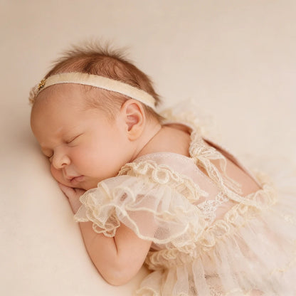 Lace Tutu Romper Newborn Beige Tulle Bodysuit Baby Dress
