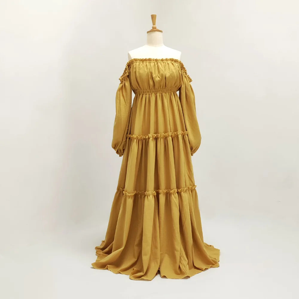 Bohemian Photo Shooting Pregnancy Dress Soft Comfortable Pure Cotton Off Shoulder Dress Maternity Dresses For Baby Showers