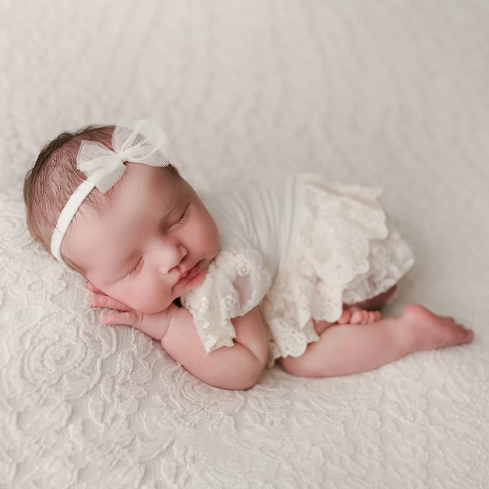 Newborn Baby Girl White Lace Ruffle Romper Bodysuit Costume