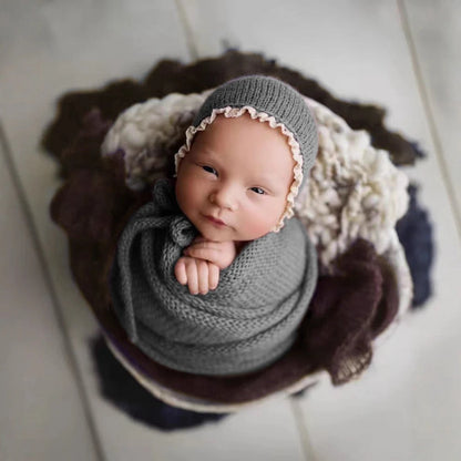 Newborn Knit Lace Hat Wrap Set Baby Vintage Soft Costume Bab