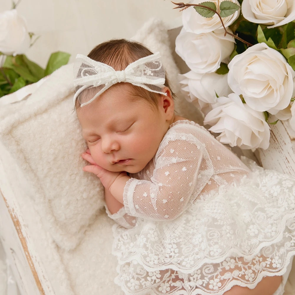 Baby Girl Lace Princess Dress Infantes Studio White Mesh Romper Clothing