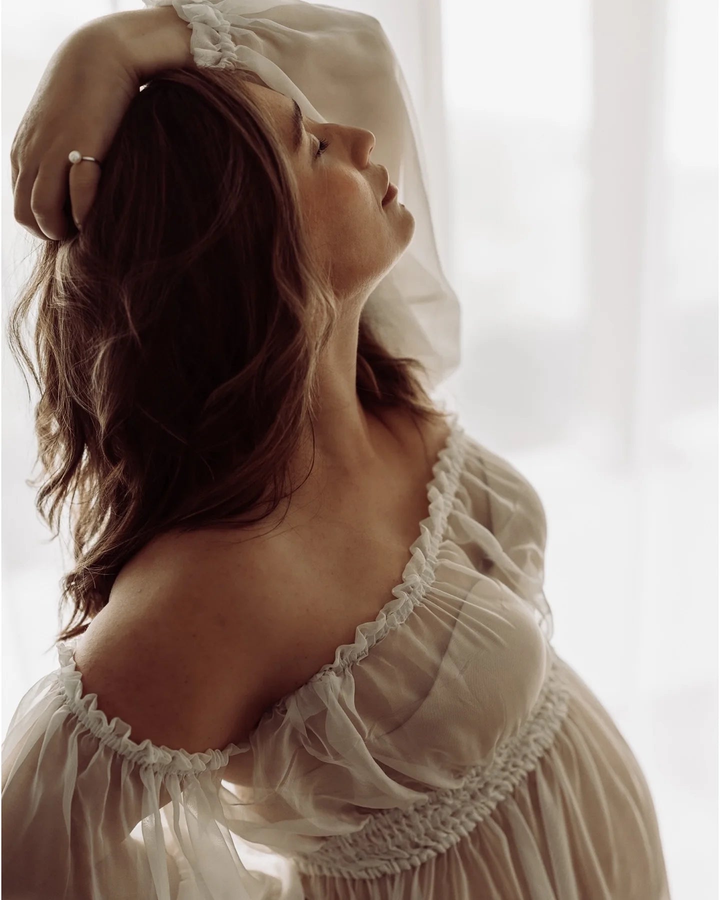  Elegant Bridal Chiffon Maternity Dresses Sexy Transparent Long Sleeves Dress Photo Shoot Photography Dress For Women