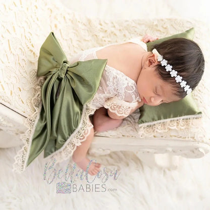Newborn Baby Set Lace Romper Bow Headband Christmas Photo Studio Shoot Holiday