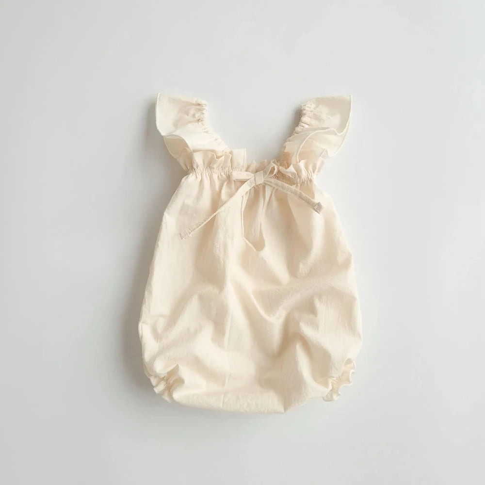 Newborn Beige Ruffled Flutter Sleeve Romper Baby Photo Costume