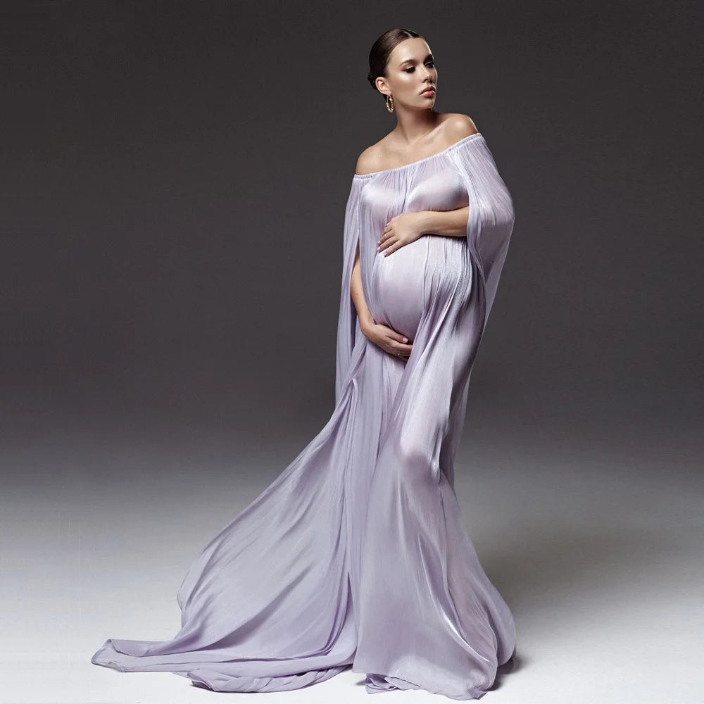 Maternity Photography Dresses Lilac Color Elegant Gowns Off Shoulder Photo Shoot Dress For Women Pregnancy Photography Outfit