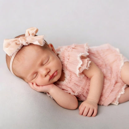 Newborn Pink Ruffled Chiffon Baby Photo Costume Soft Newborn Set