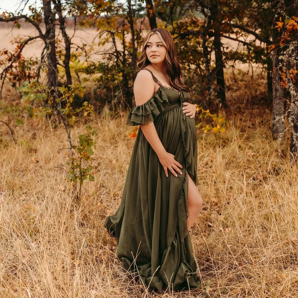 Dark Green Camisole Tulle Dress Photo Shoot Pregnant Photography Dress For Women Elegant Photography Studio Costumes