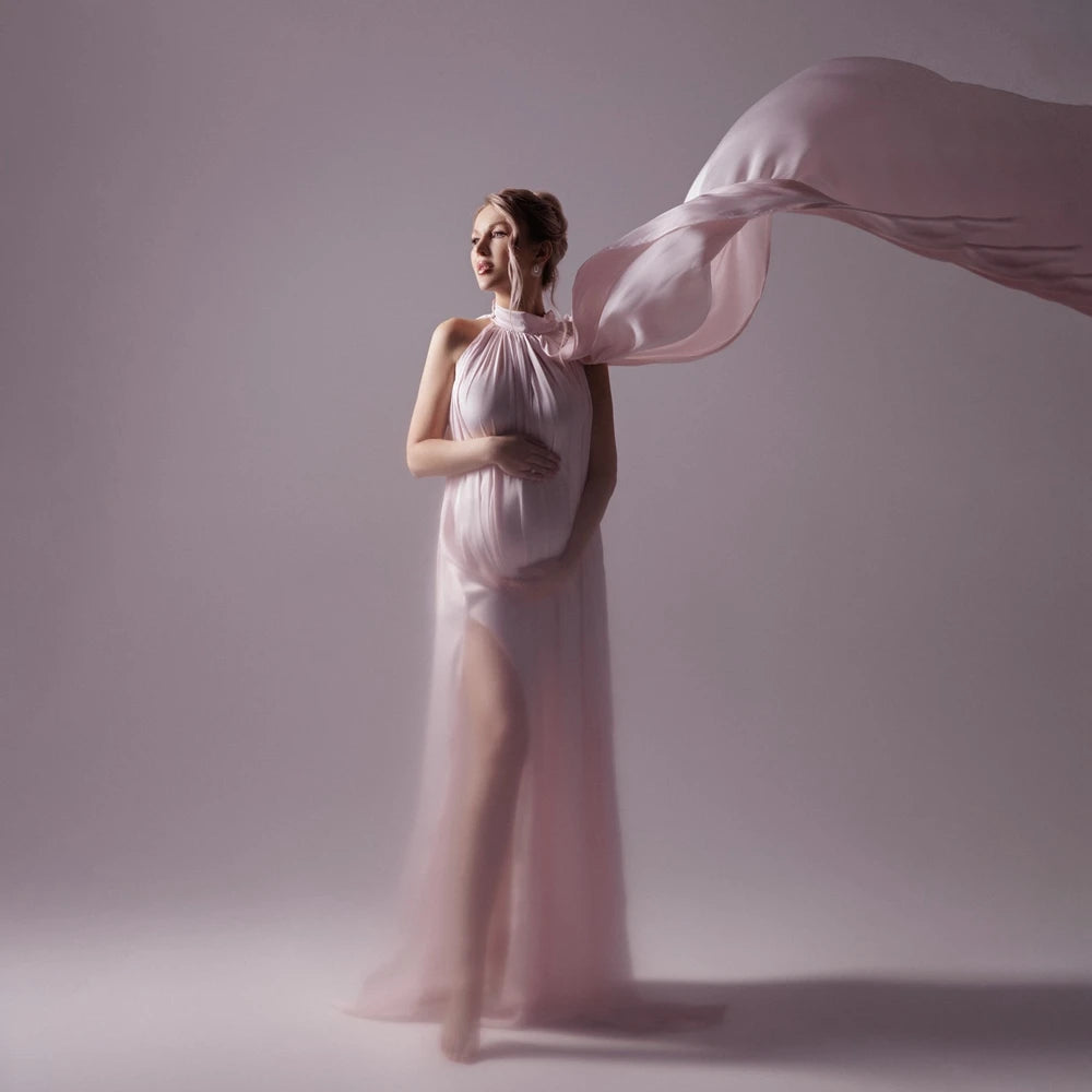 Flowing Round-Neck Cape Maternity Gown | KOOUOO