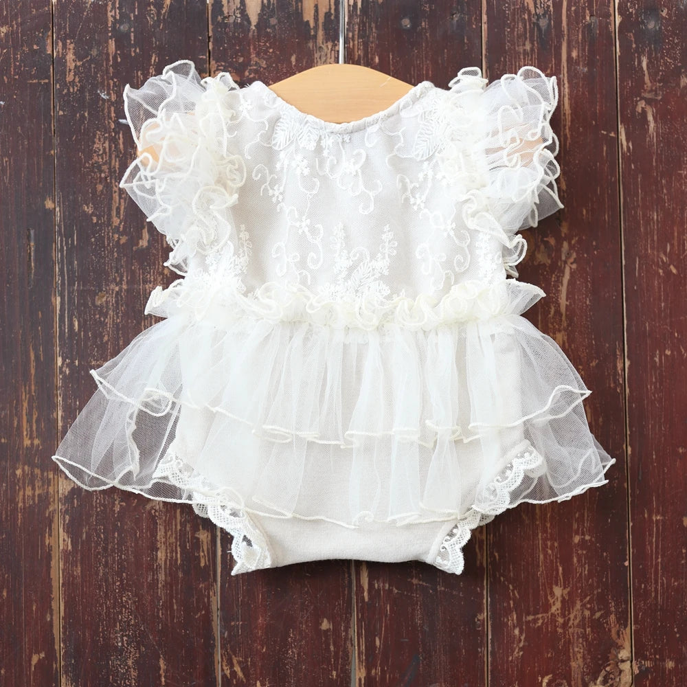 Lace Tutu Romper Newborn Beige Tulle Bodysuit Baby Dress