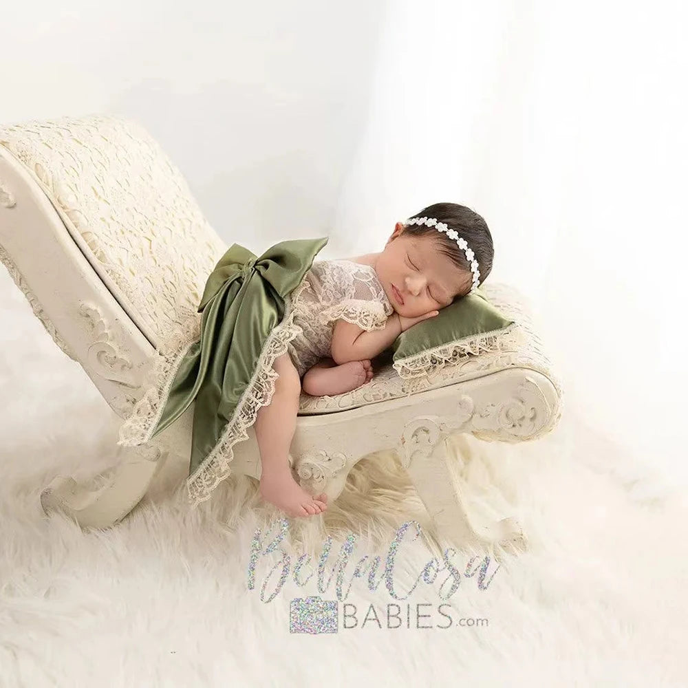 Newborn Baby Set Lace Romper Bow Headband Christmas Photo Studio Shoot Holiday