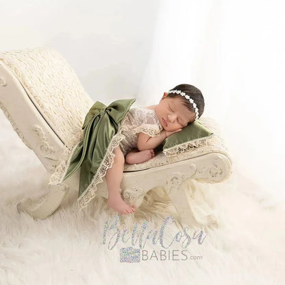 Newborn Baby Set Lace Romper Bow Headband Christmas Photo Studio Shoot Holiday