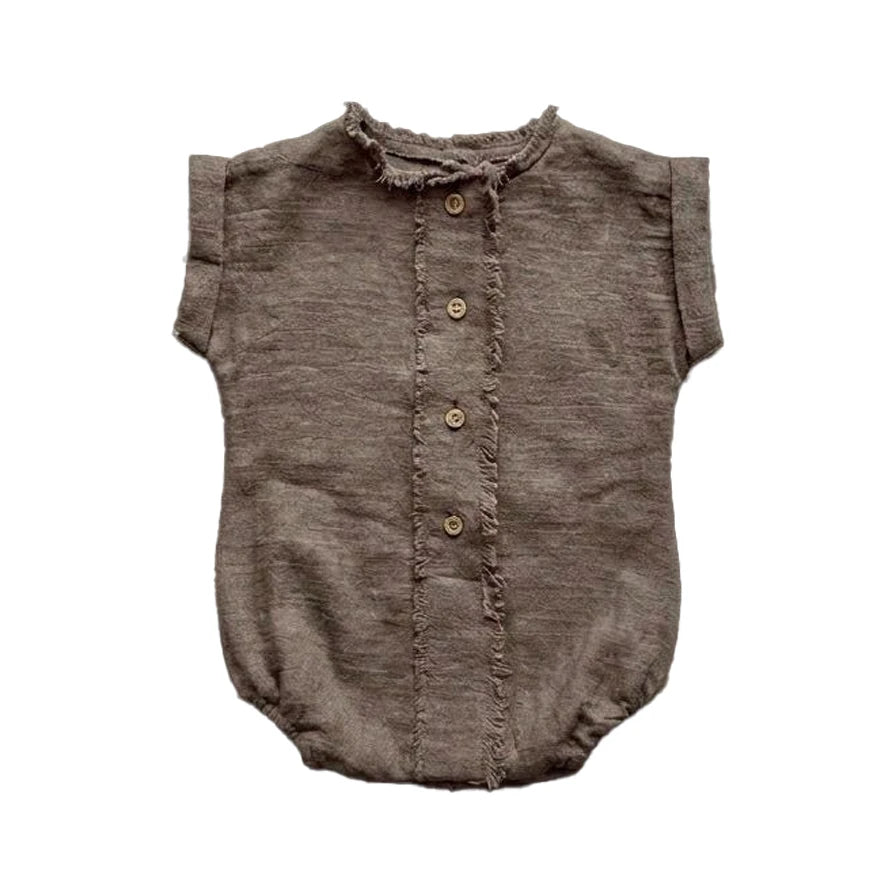 Boho Newborn Photo Solid Color Baby Girl Boy Romper Linen Look Picture Session Suits