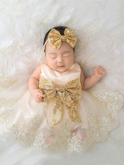 2pcs Newborn Set Baby Girls Princess Embroidered Mesh Dress Bowknot Lace Skirt